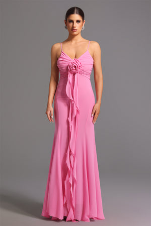 Kivi Desenli Derin V Yaka Maksi Elbise