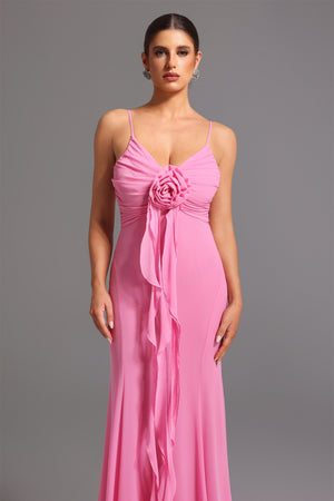 Kivi Desenli Derin V Yaka Maksi Elbise