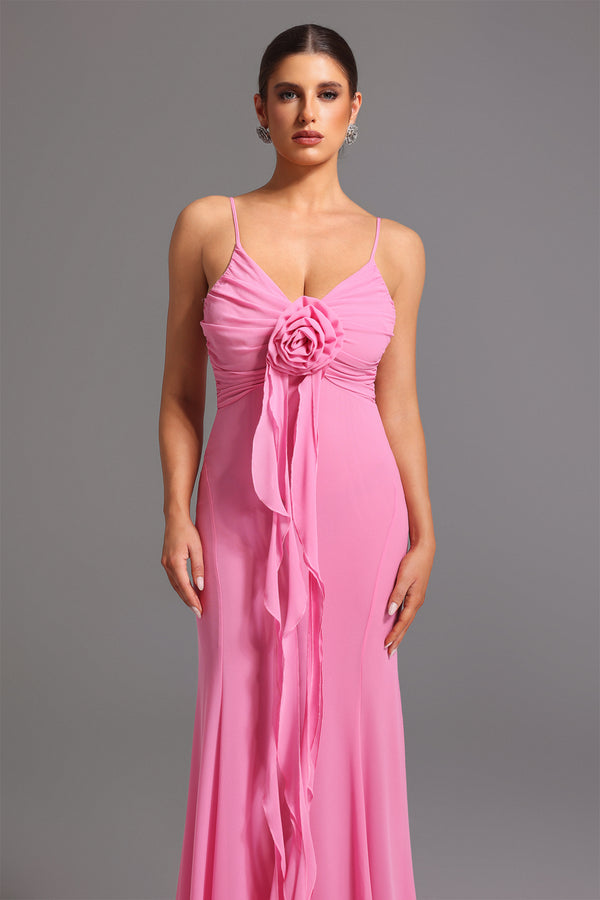 Kivi Desenli Derin V Yaka Maksi Elbise