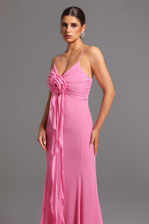 Kivi Desenli Derin V Yaka Maksi Elbise