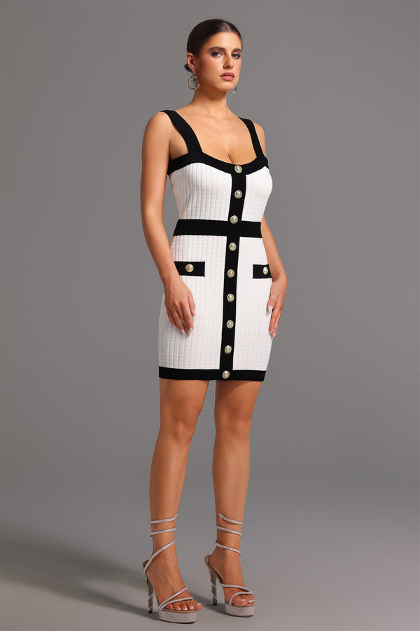 Kolsuz Kare Yaka Mini Elbise