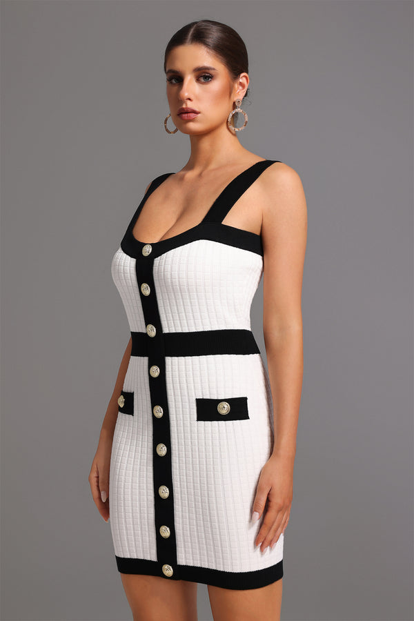 Kolsuz Kare Yaka Mini Elbise