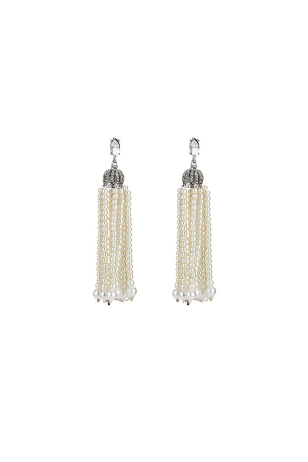 Gümüş İnci Püsküllü Taç Küpeler