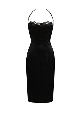 Gerela Saten Halter Yaka Midi Elbise