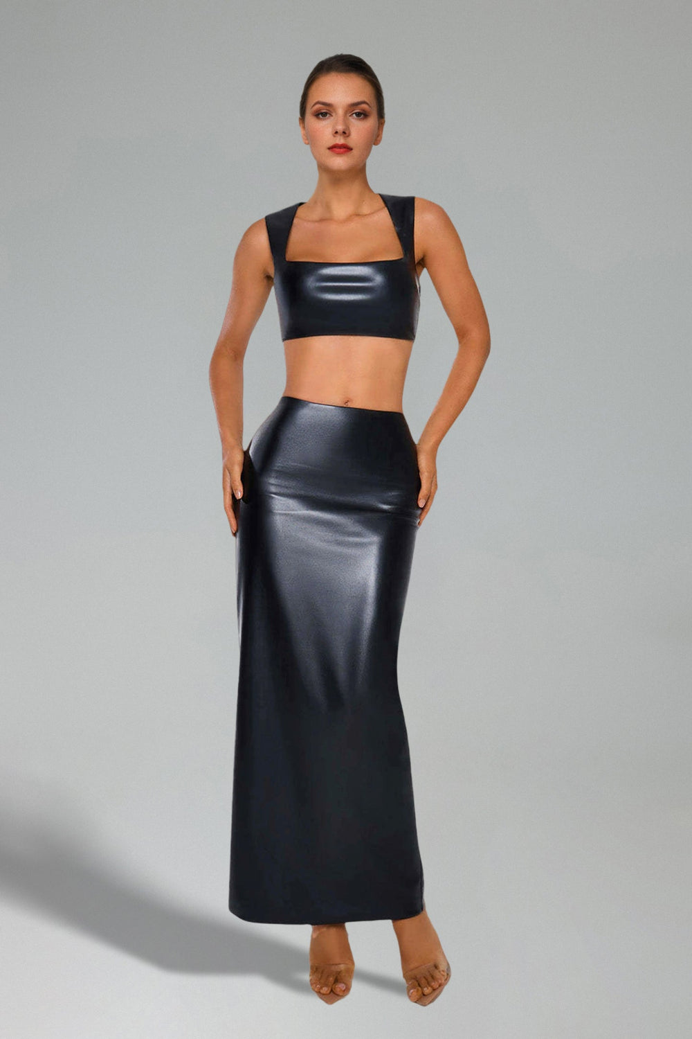 Black halter neck jumpsuit with true-to-size fit