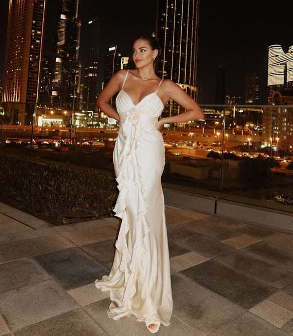 Yvonne Volanlı V Yaka Çiçekli Maxi Elbise