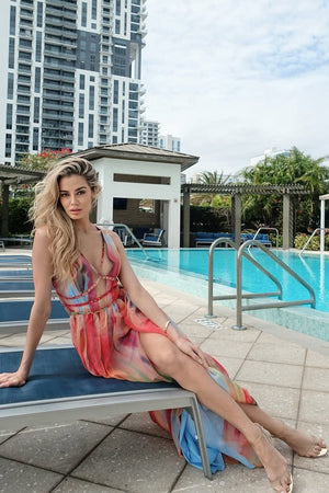 Eileen Baskılı Yırtmaçlı Maxi Elbise