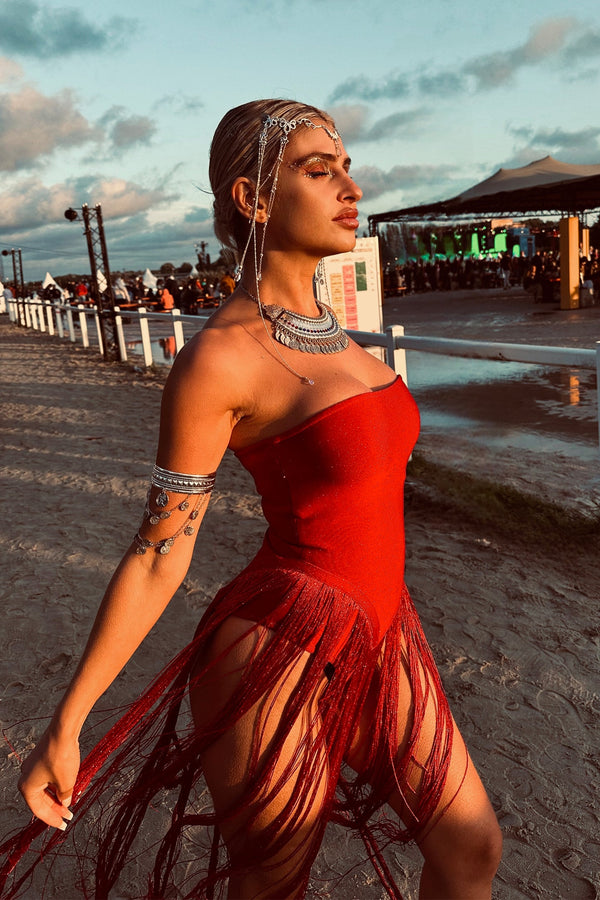 Valentina Askısız Püsküllü Elbise