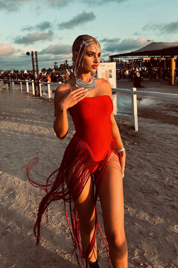 Valentina Askısız Püsküllü Elbise