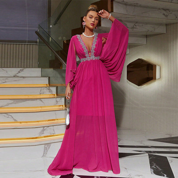 Tryphosa Uzun Kollu V-Yaka Maxi Elbise