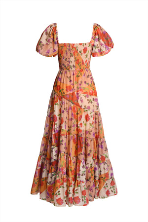 Ruth Çiçek Desenli Beli Vurgulu Uzun Elbise