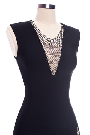 Klasik Siyah V Yaka Bandaj Mini Elbise