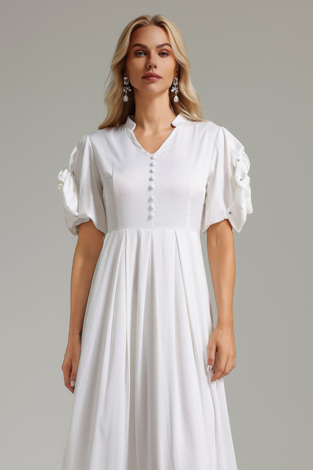 Dlasa çiçek işlemeli kollu elbise, polyester ve pamuk karışımı