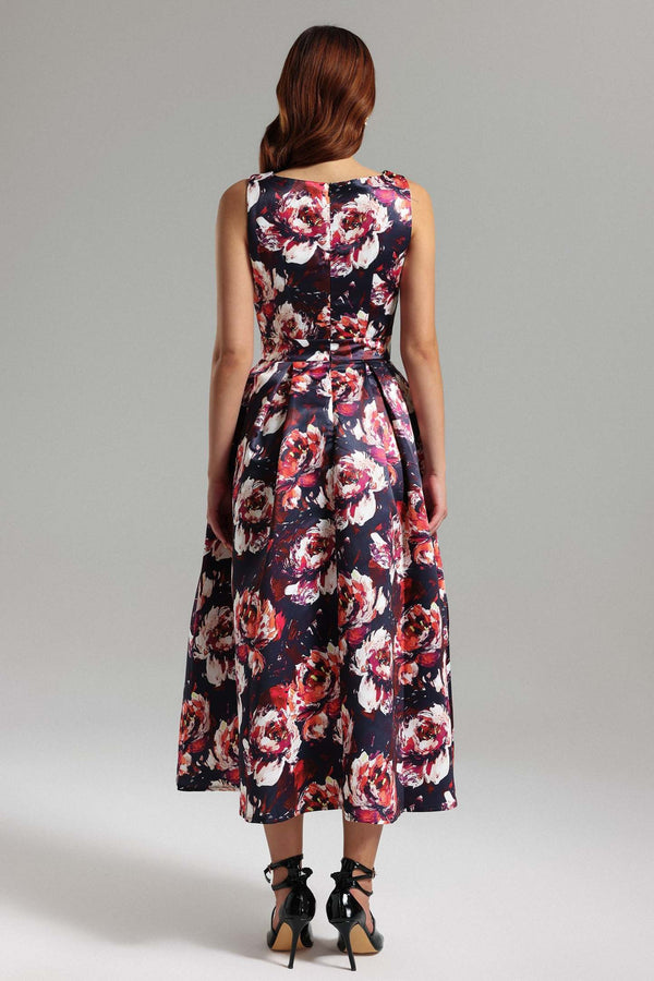 Doe Satin Desenli Midi Elbise