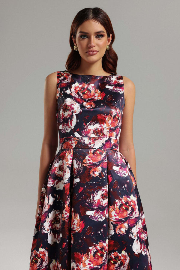 Doe Satin Desenli Midi Elbise