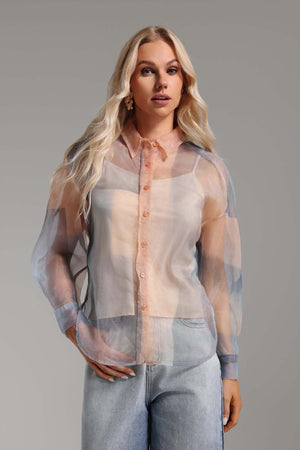 Sheer organza blouse with spandex composition