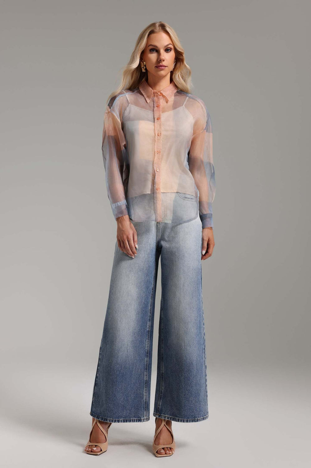 Sheer organza blouse with spandex composition