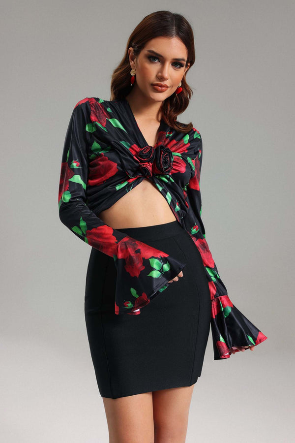 Fern desenli, polyester çan kollu üst, makinede yıkanabilir