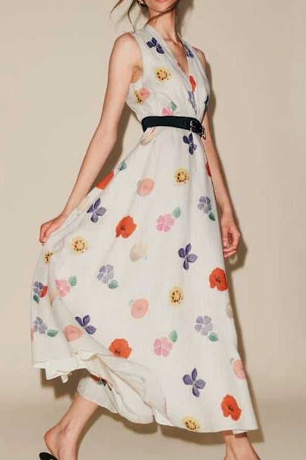 Xiacly V Yaka baskılı ve yırtmaçlı midi elbise