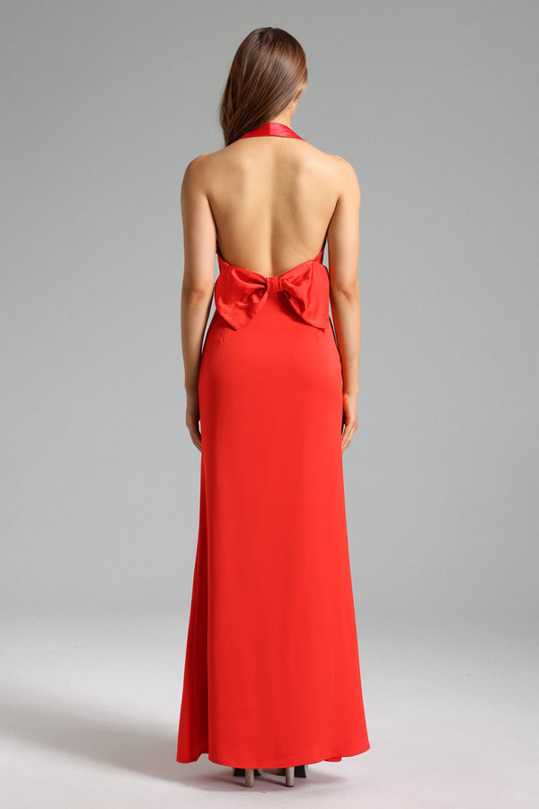 Gabriella Halter Yaka Saten Midi Elbise