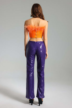 Gala Kuş Tüyü Üst Payetli Pantolon Takımı