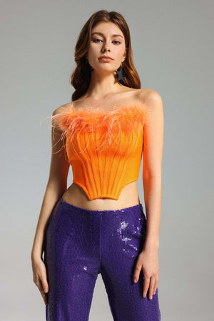 Gala Kuş Tüyü Üst Payetli Pantolon Takımı