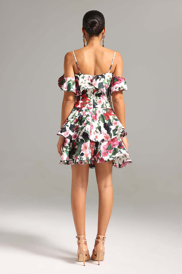 Giela Çiçek Desenli Katmanlı Mini Elbise