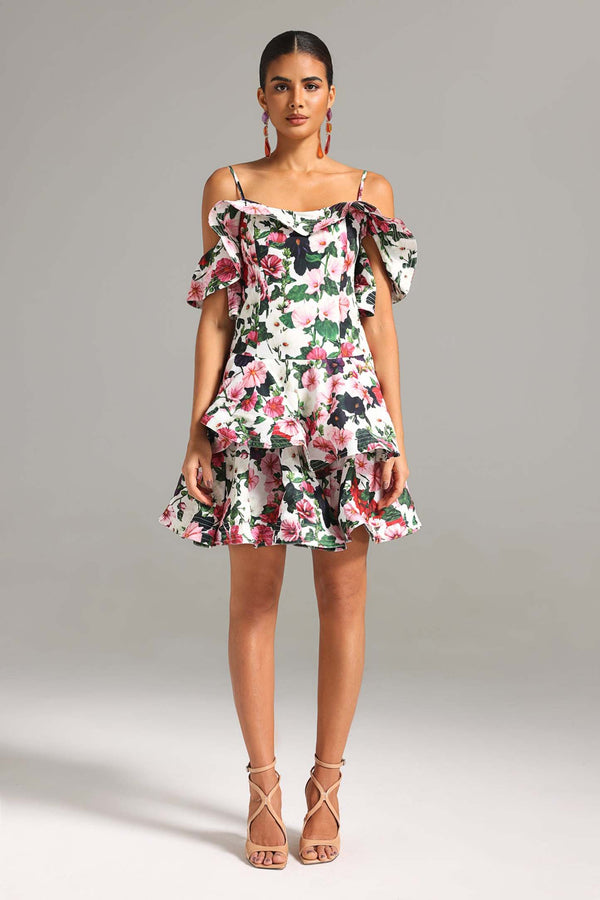 Giela Çiçek Desenli Katmanlı Mini Elbise