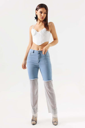 Gunnhild Taş Detaylı Fileli Yama Jeans