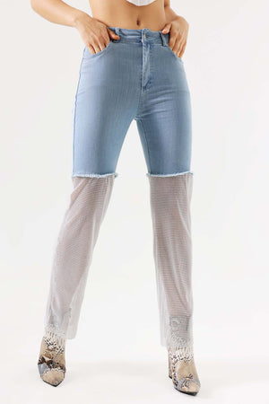 Gunnhild jeans with stone details and mesh patchwork
