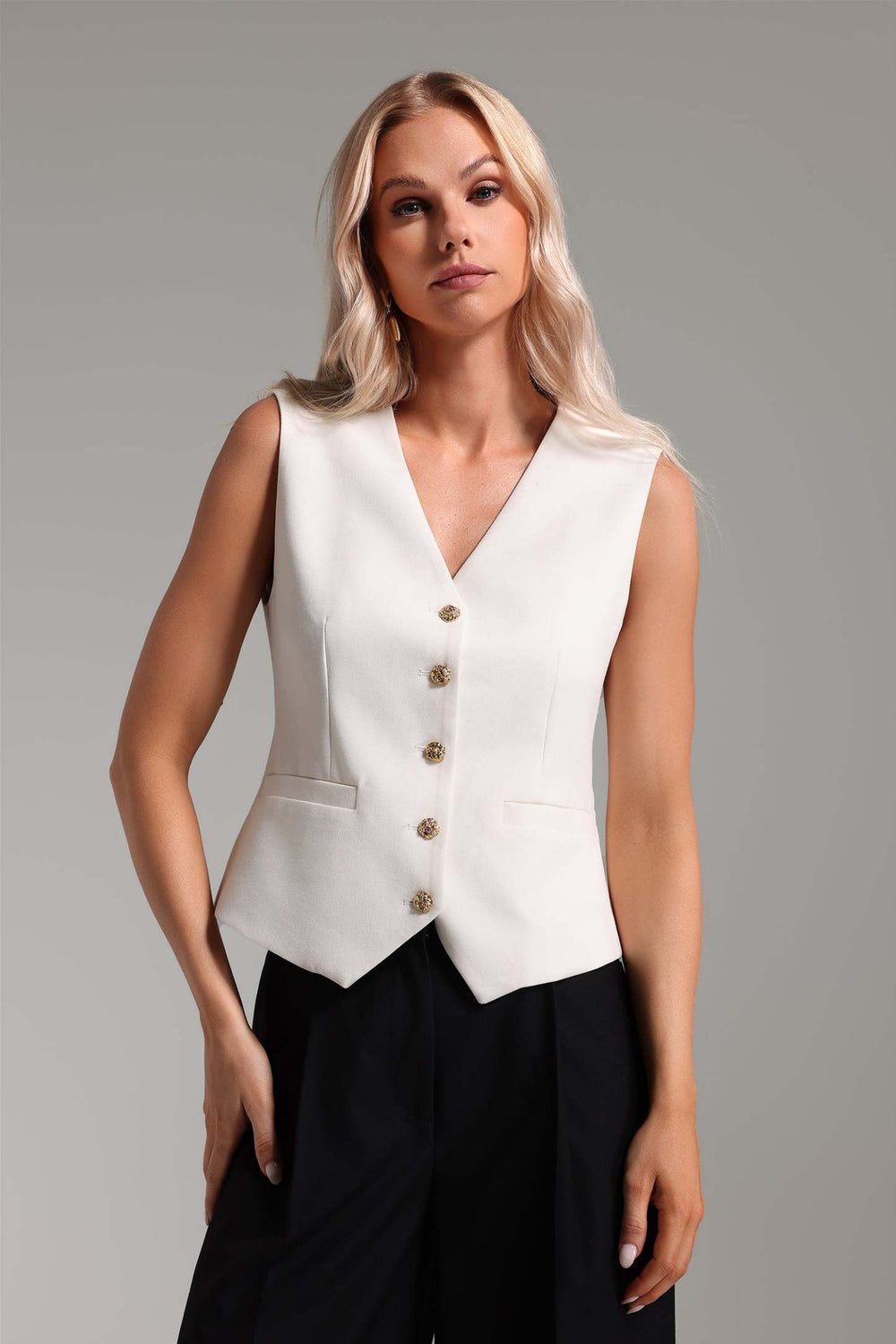 Blazer tarzı spandex yelek, düz renkli