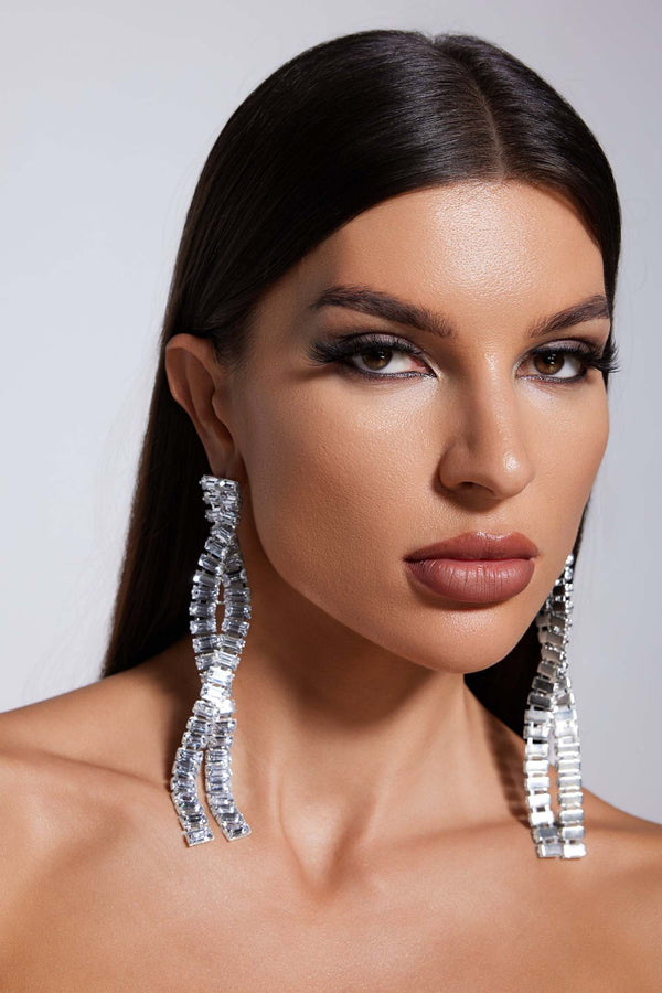 Henlina Çift Sıralı Taş Detaylı Küpeler