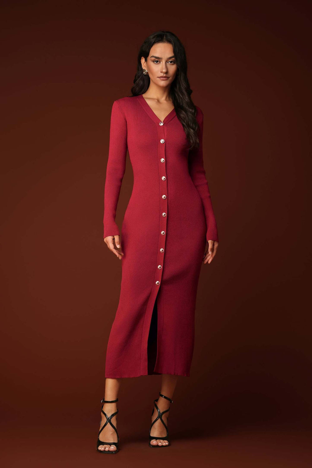 Viscose V-neck knitted maxi dress, Ikara design