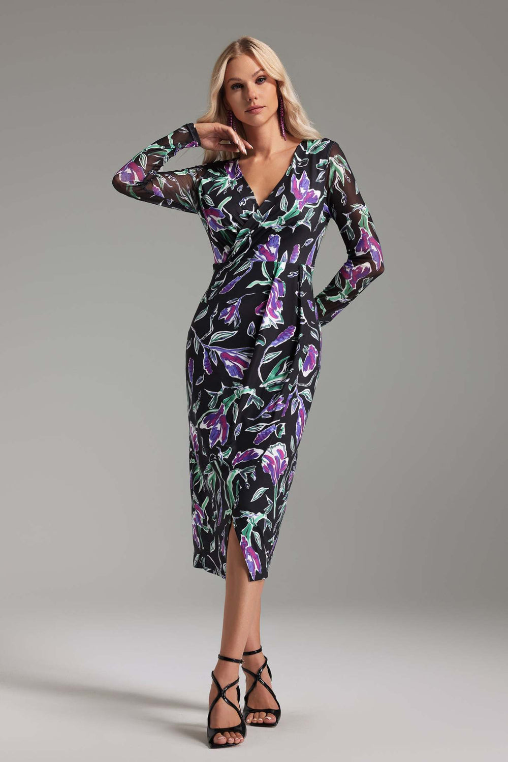 Çiçek desenli, polyester midi elbise, Jane marka