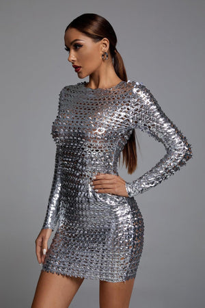 Gümüş Rengi Mini Bodycon Elbise