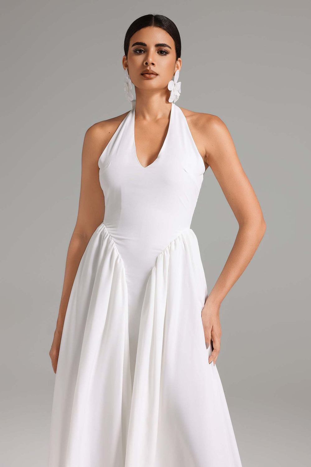 Halter yaka maksi elbise, polyester ve spandex karışımı, Junya marka