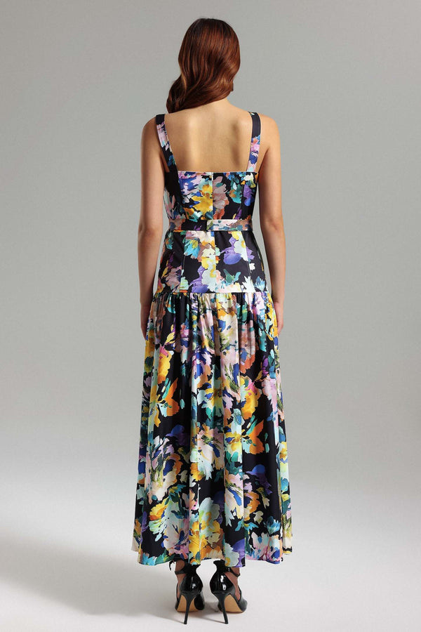 Karina Desenli Halter Yaka Maxi Elbise