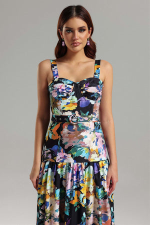 Karina Desenli Halter Yaka Maxi Elbise