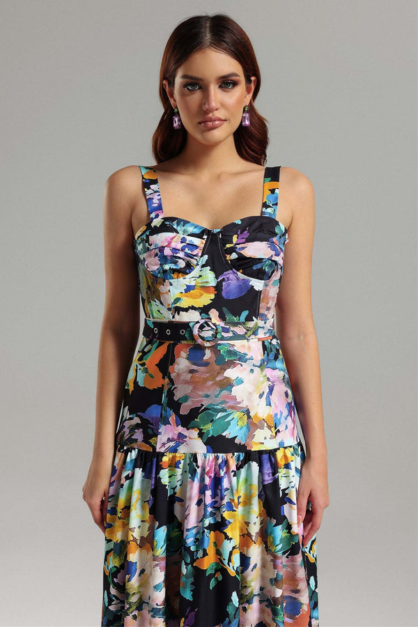 Karina Desenli Halter Yaka Maxi Elbise