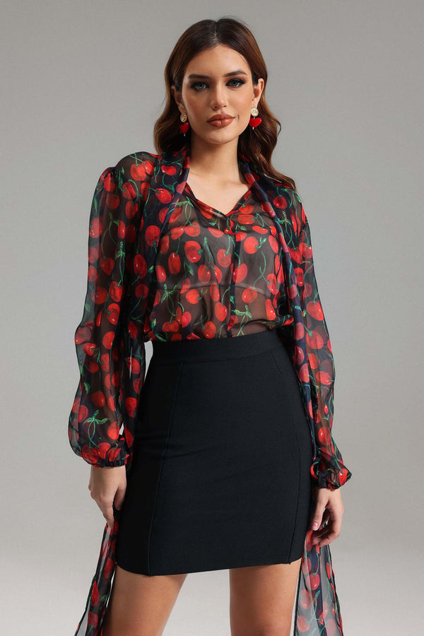 Renkli desenli şifon üst, polyester kumaştan yapılmış