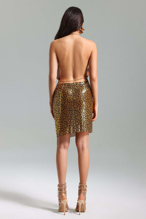 Kiele V Yaka Leopar Desenli Metalik Set
