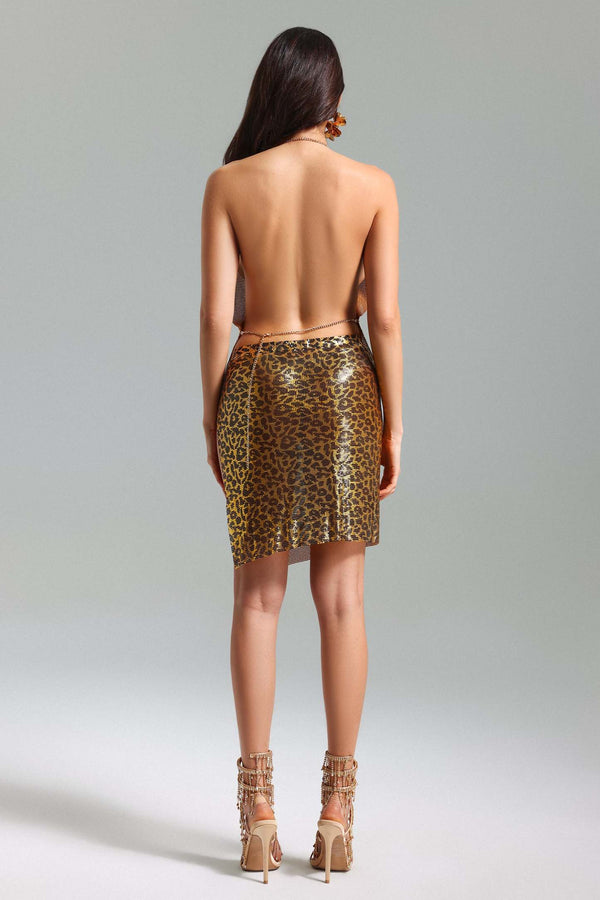 Kiele V Yaka Leopar Desenli Metalik Set