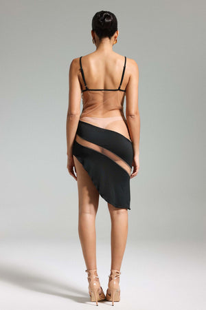 Livana Halter Yaka Patchwork Mesh Elbise