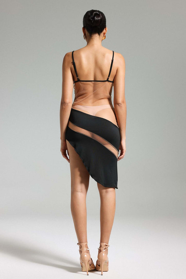 Livana Halter Yaka Patchwork Mesh Elbise