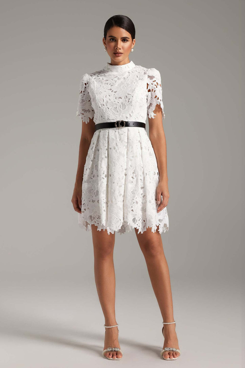Lyall dantel midi elbise, polyester kumaşlı
