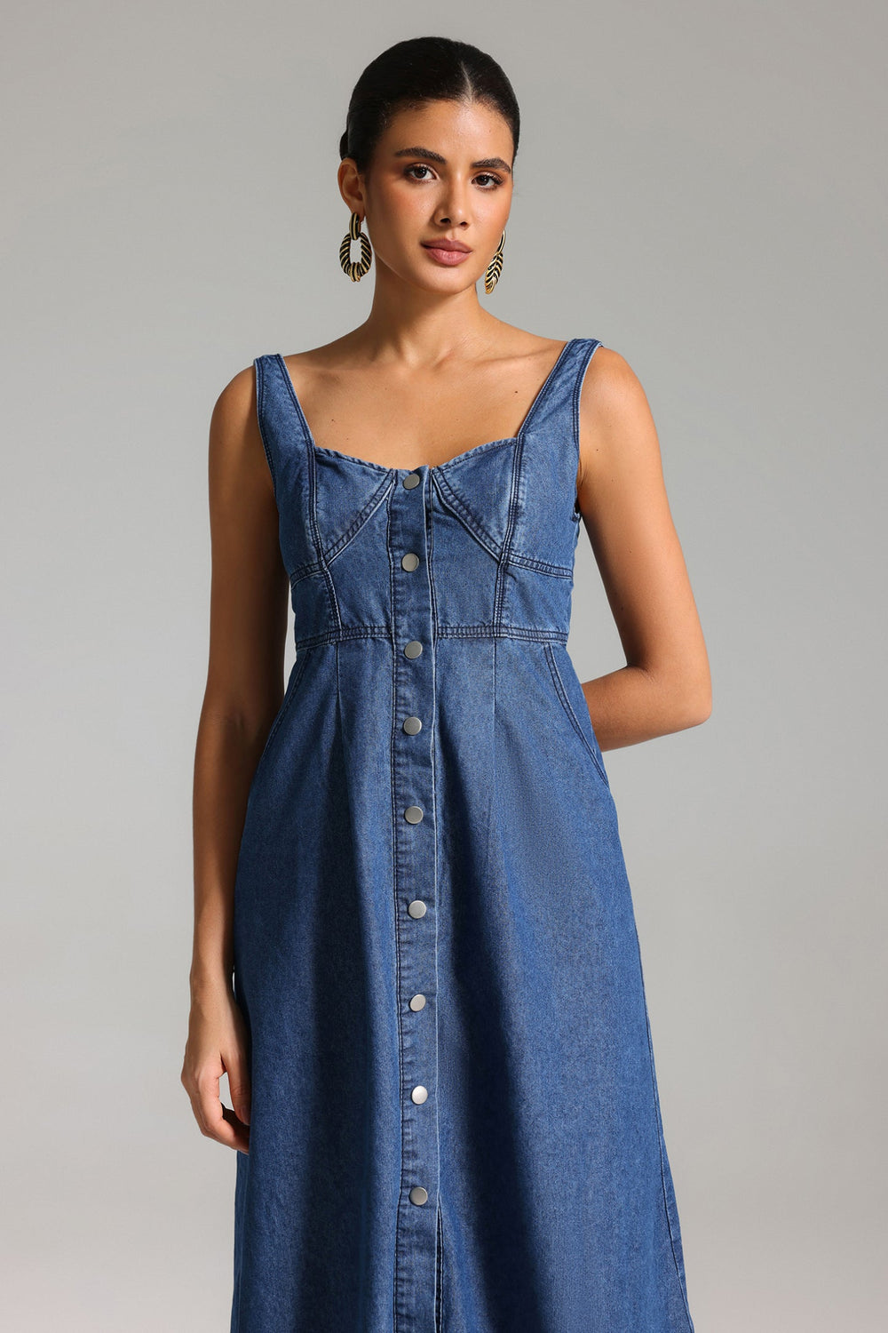Polyester ve pamuk karışımlı Myla kot midi elbise