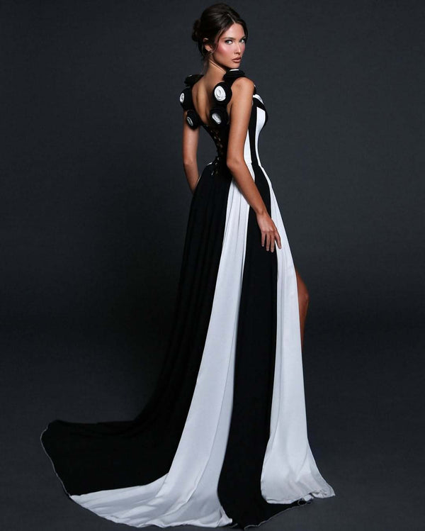 Omega V Yaka Çiçek Desenli Bandaj Maxi Elbise