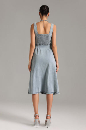 Kolsuz Denim Midi Elbise