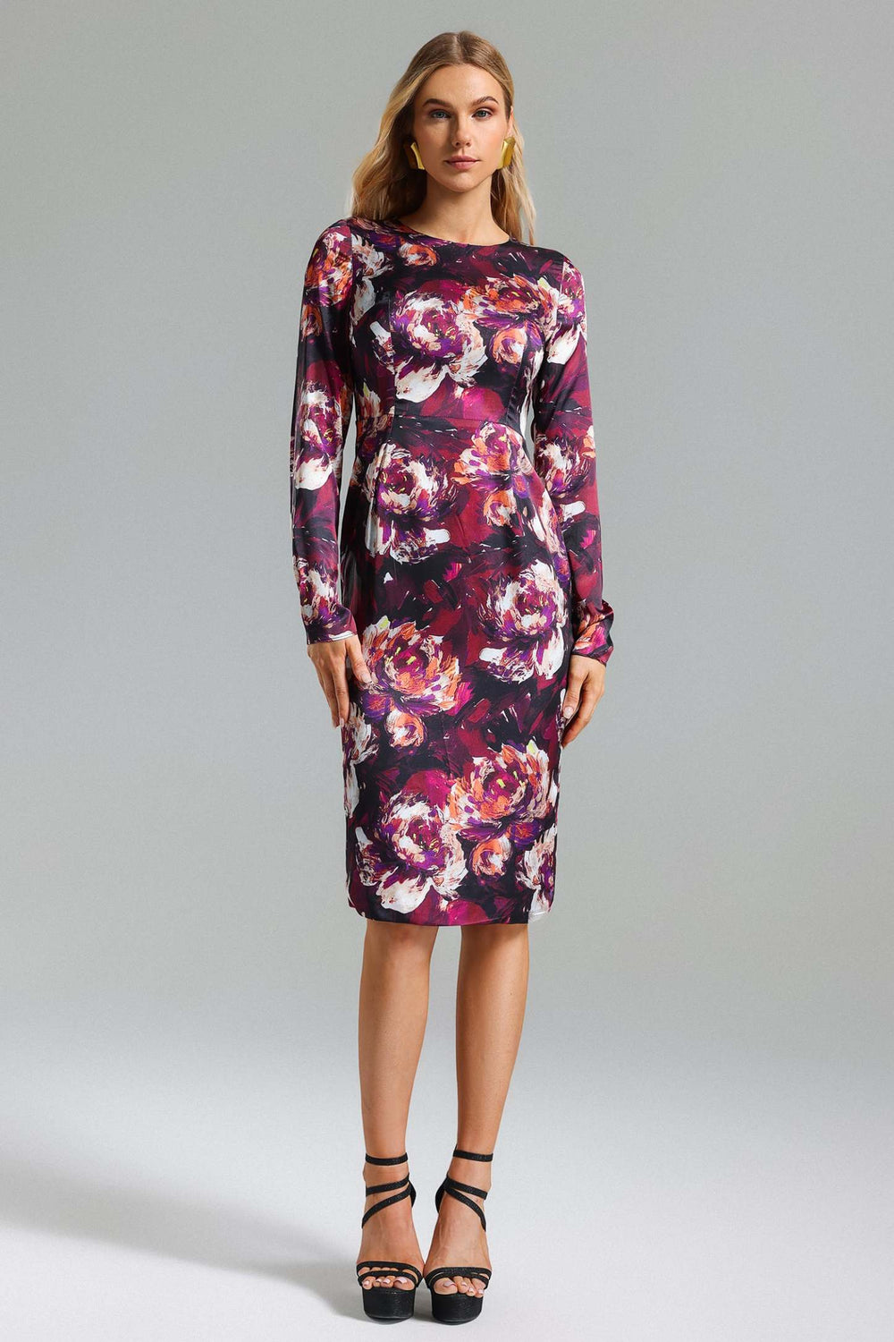 Floral patterned satin midi dress in Pillnee style