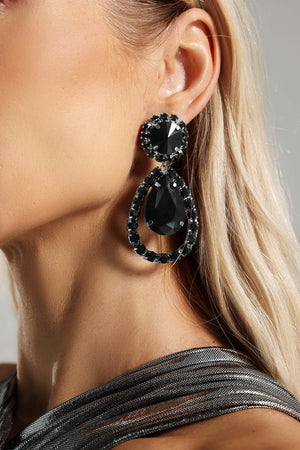 Alloy made, teardrop-shaped stone earrings